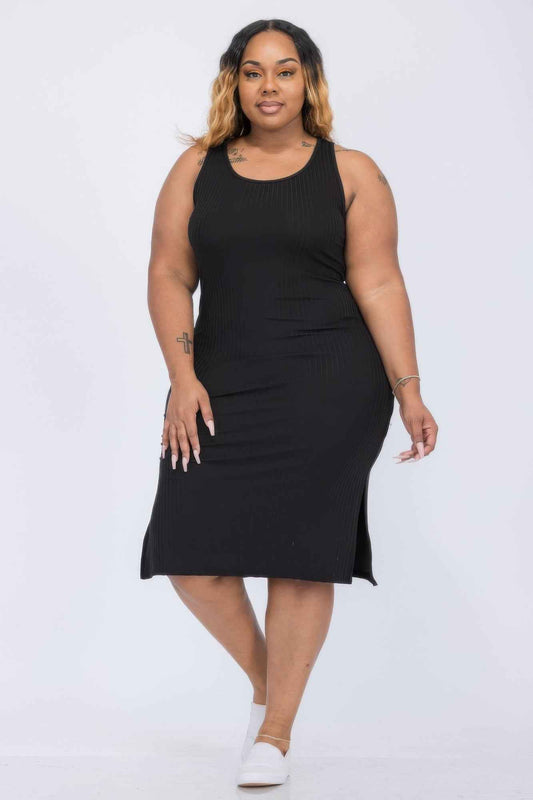 Plus Size Ribbed Side Slit Tank Midi Dress