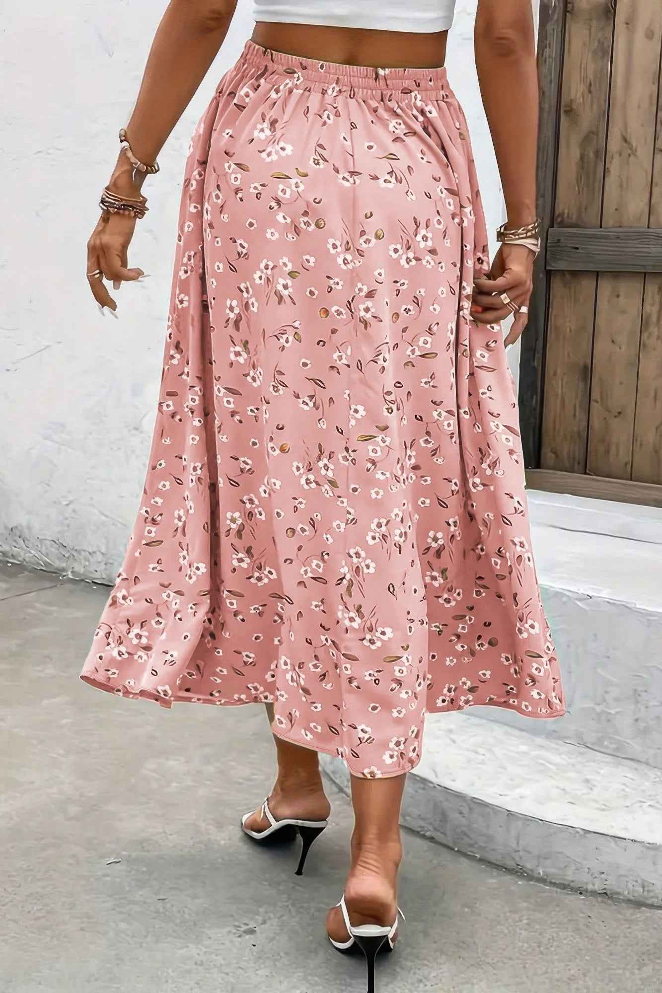 Plus Floral Print Drawstring Waist Fit Skirt