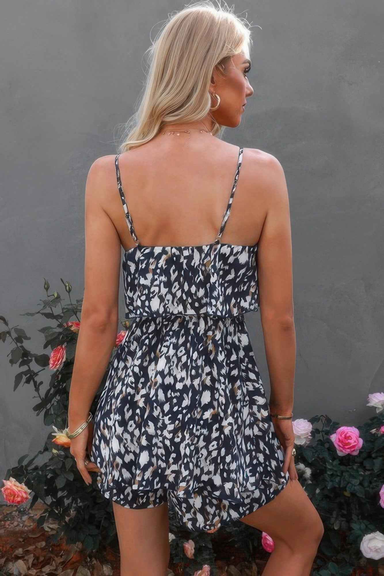 Sleevless Leopard Printed Belt Fit Romper