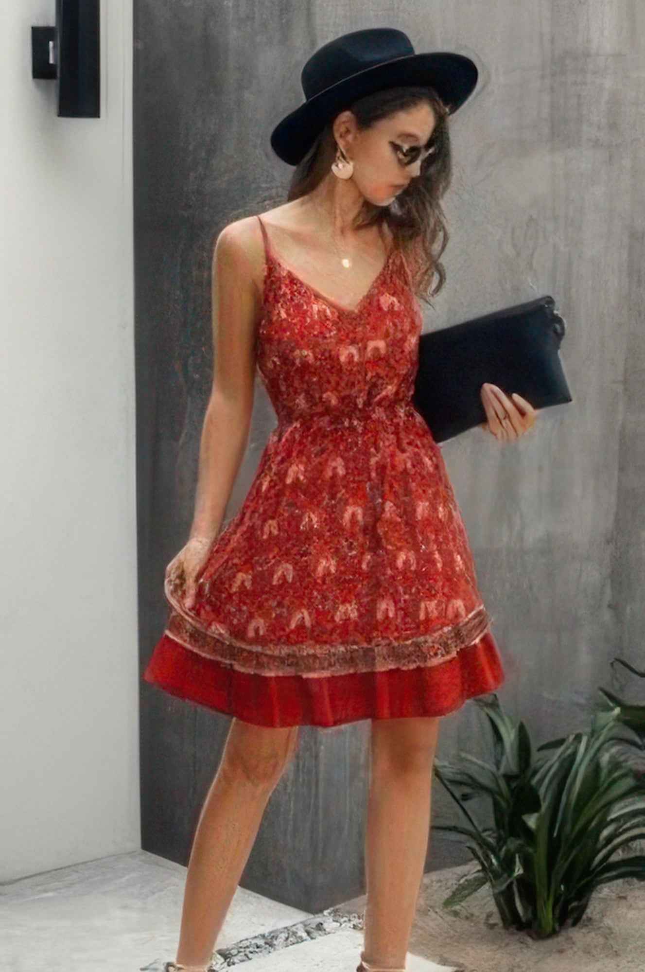 Floral Spaghetti Strap Button Down Ruffle Mini Dress