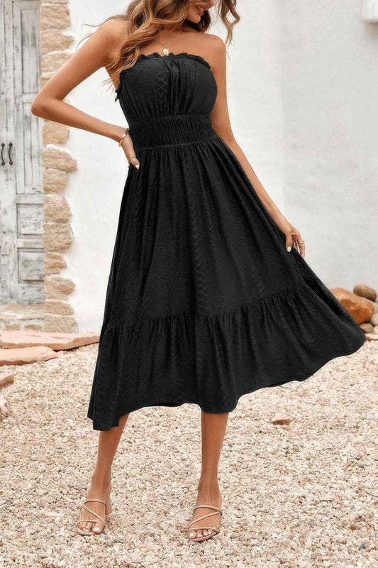 Off Shoulder Lace Trim Strapless Tube A Line Dress