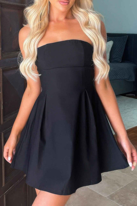 Off Shoulder Elegant Tube Cuff A Swing Short Dress