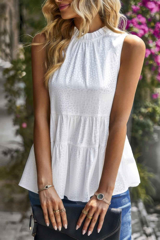 Sleeveless Ruffle Trim Ruffle Hem Loose Top