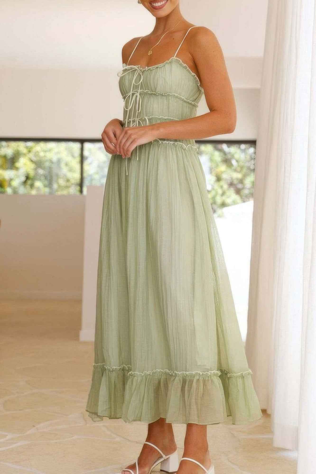 Off Shoulder Knot Pleated Ruffle Hem Dress