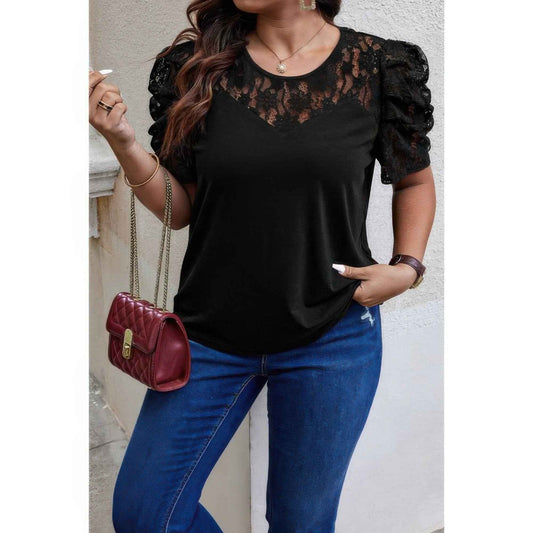 Solid Lace Ruffle Sleeve Hollow Out Elegant Shirt