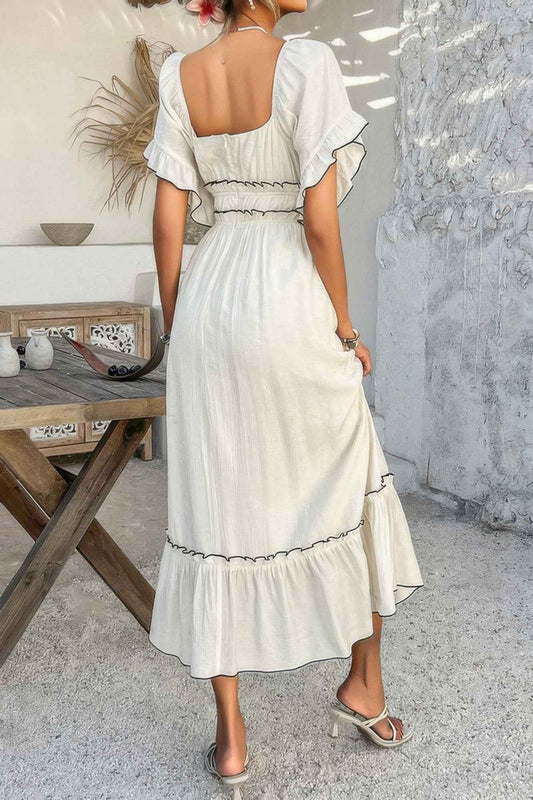 Off Shoulder Bodycon Backless Ruffle Trim Dress