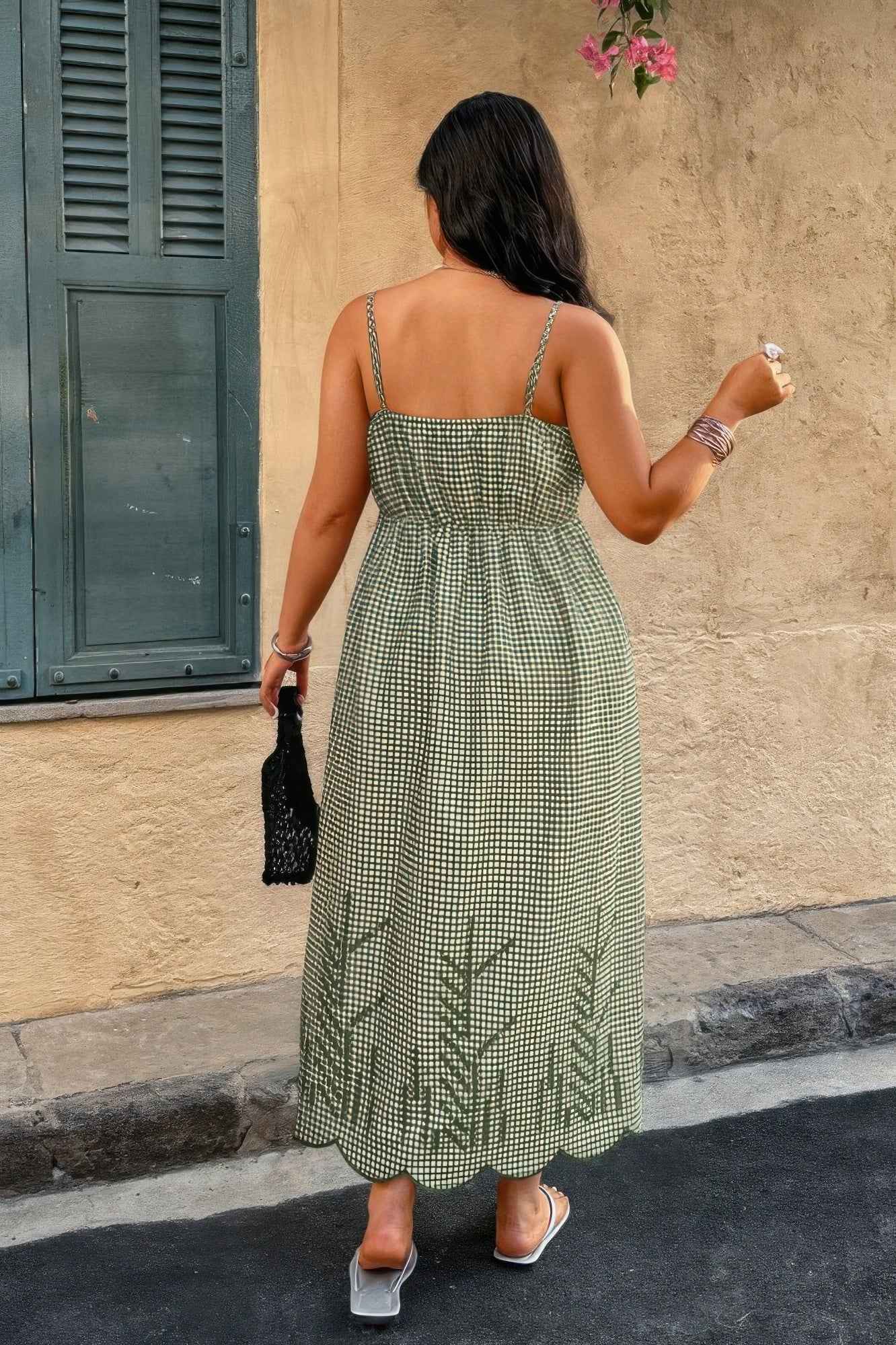Plus Size Plaid Backless Hollow Out Strap Dress