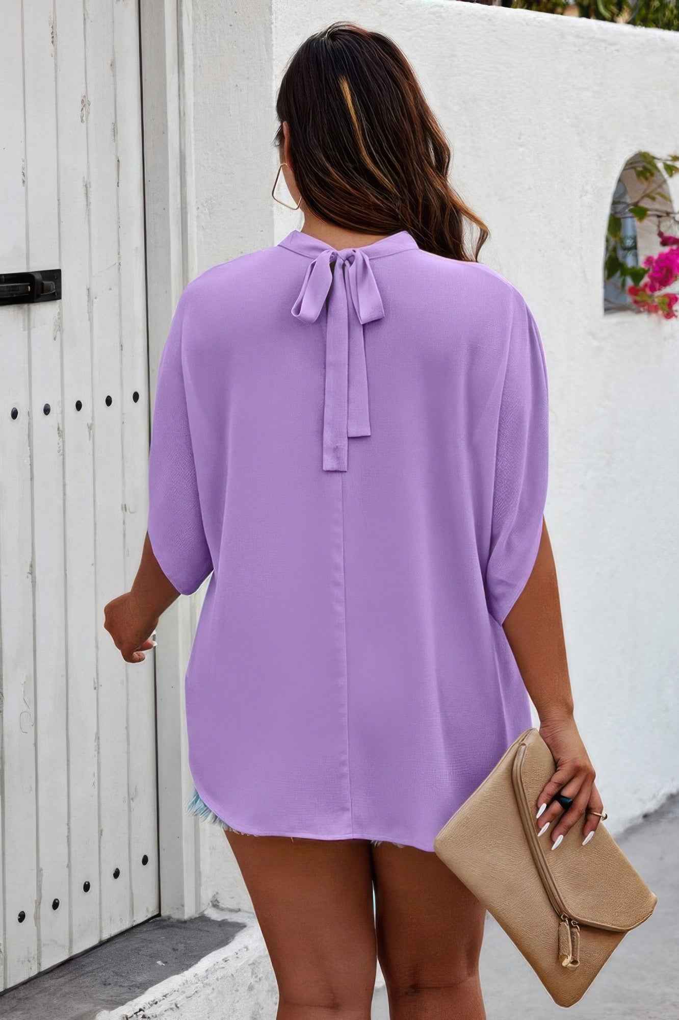 Plus Mock Neck Batwing Sleeve Loose Tunic Top