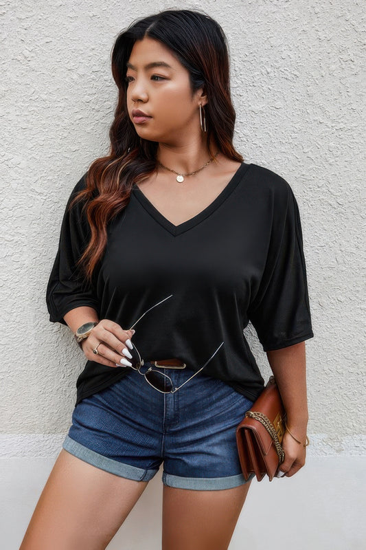 Plus Size Solid Drop Shoulder Short Sleeve Shirt - It's a Girly Place