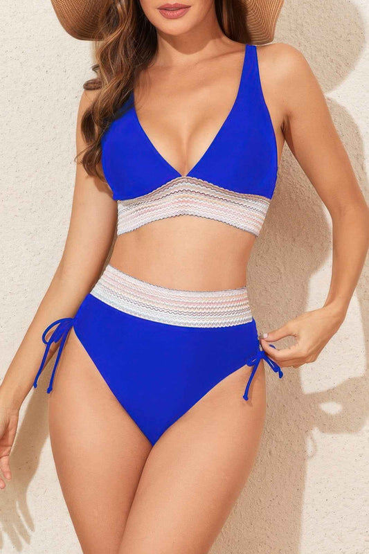 Two Pieces Elastic Wide Waist Band Knot Trimbikini