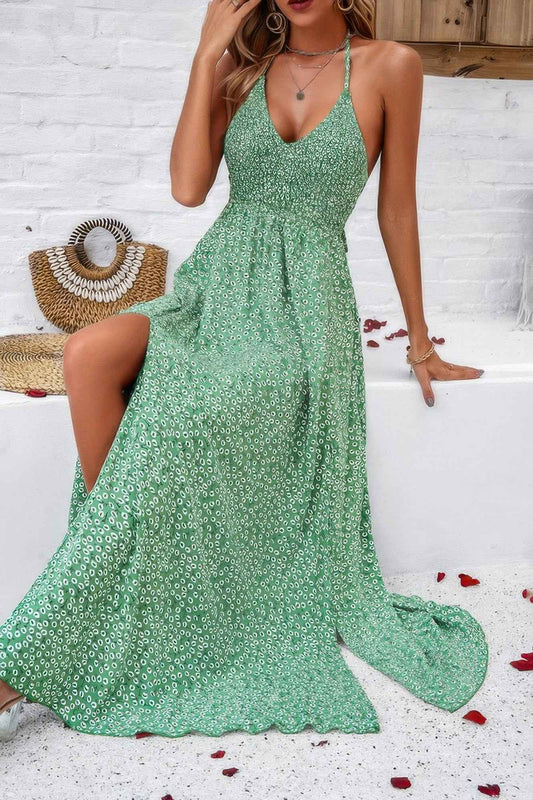 Floral Boho Tie Sleeveless High Waist Maxi Dress
