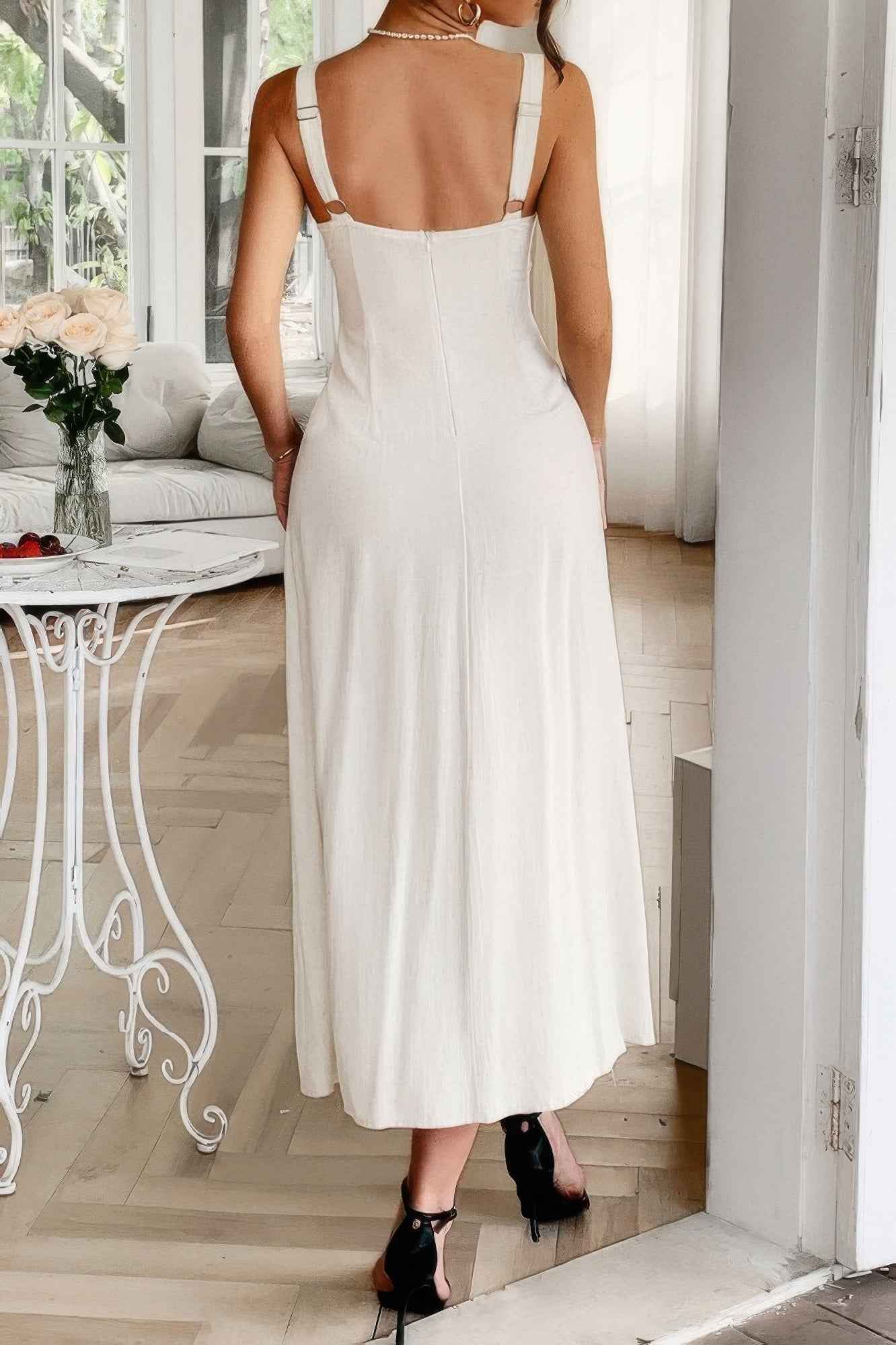 Strip Contrast Binding Linen Blend Cami Dress