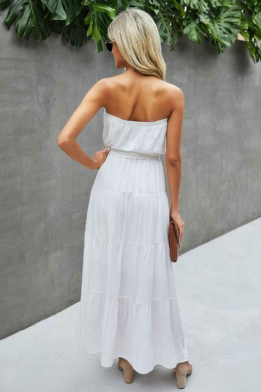 Off Shoulder Waist Tie Ruffle Dress