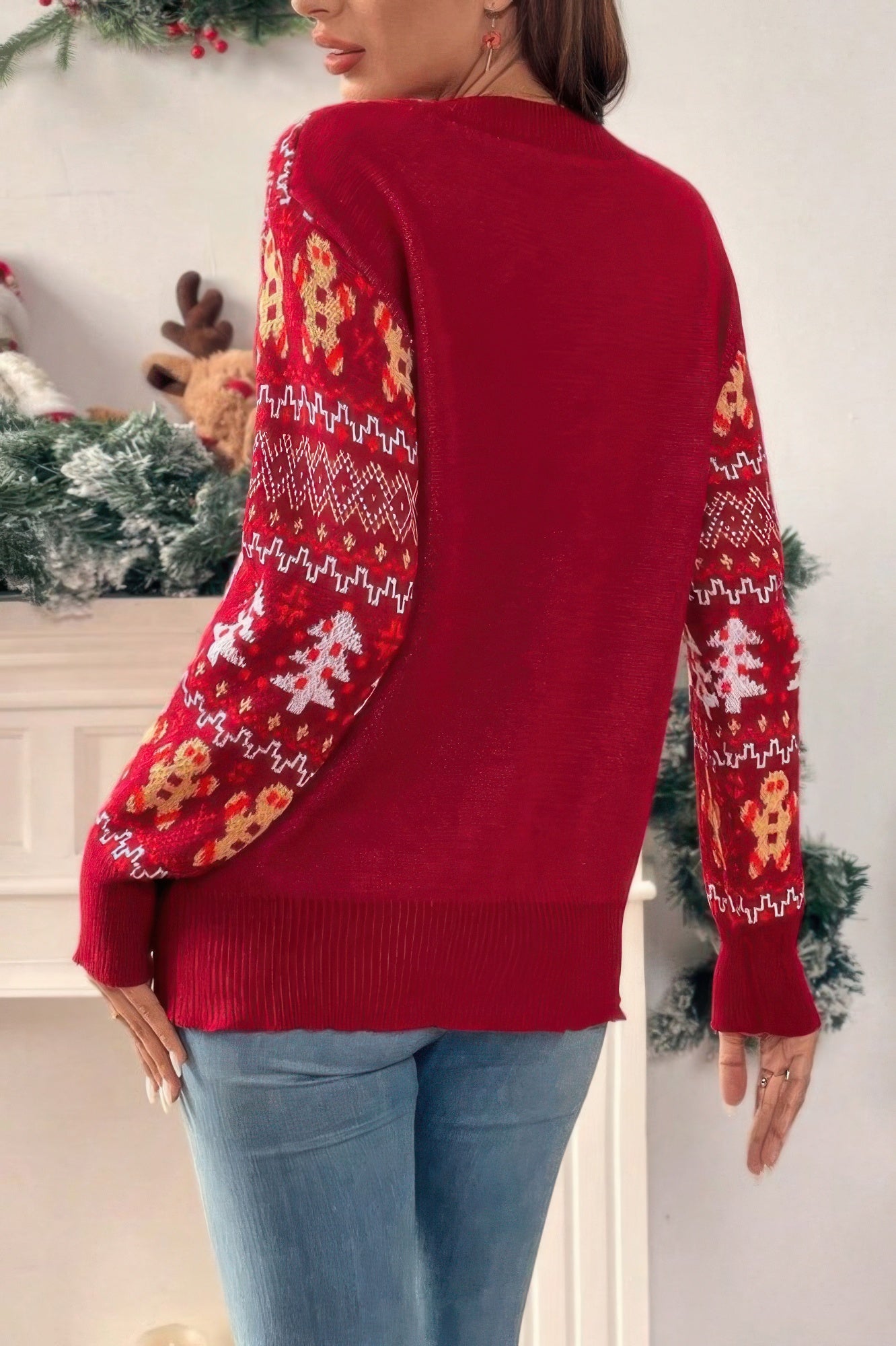 Knit Christmas Print Round Neck Loose Fit Sweater - It's a Girly Place