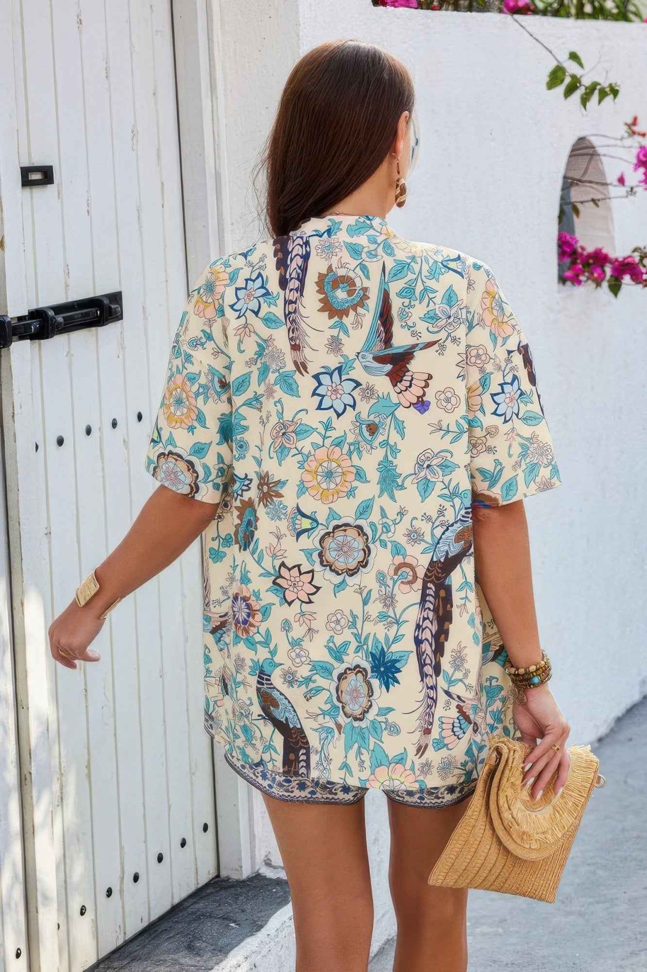 Two Pieces Allover Print Shirt And Short Sets