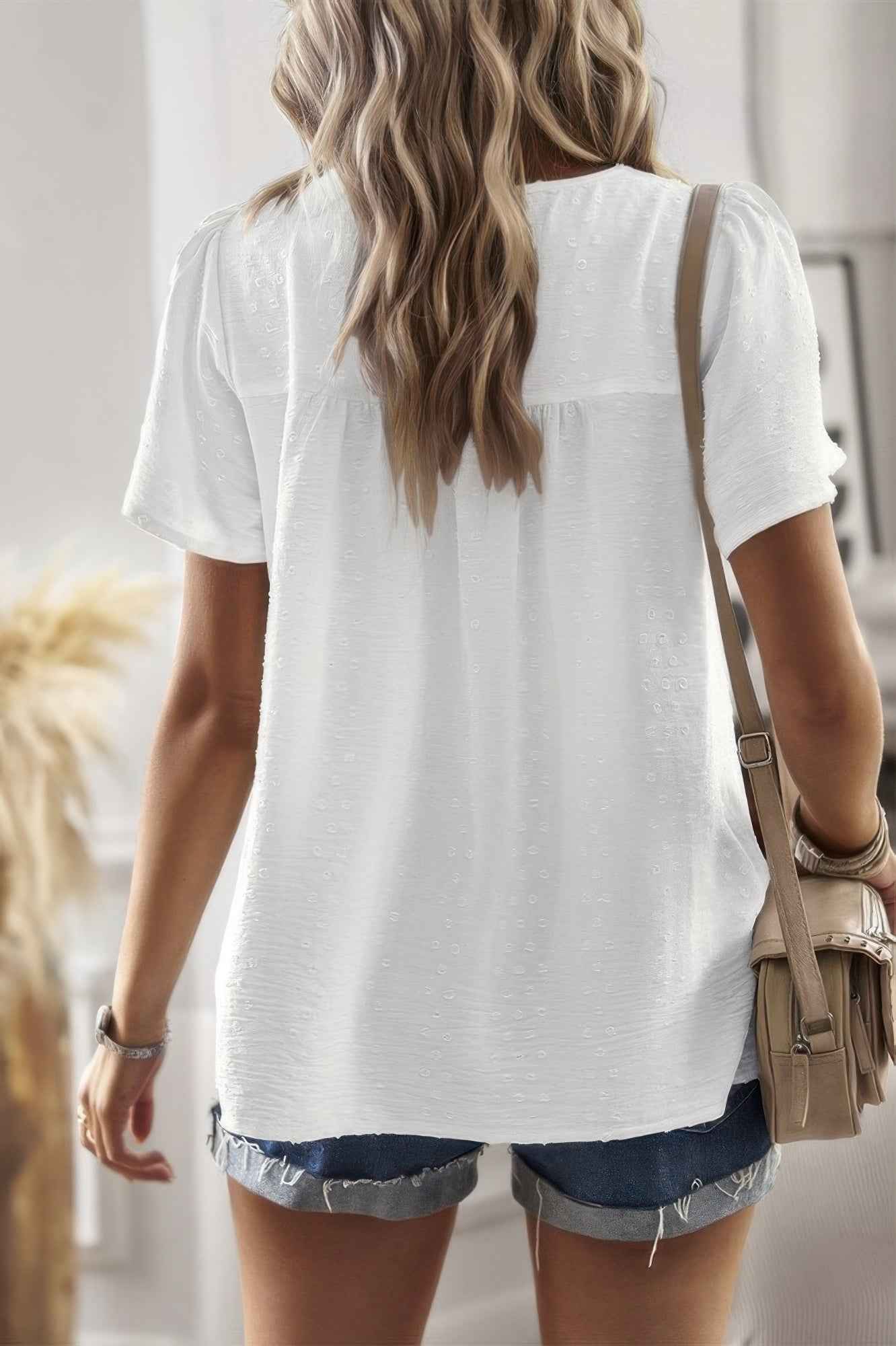 Loose Fit Dot Solid Lace Round Neck Top