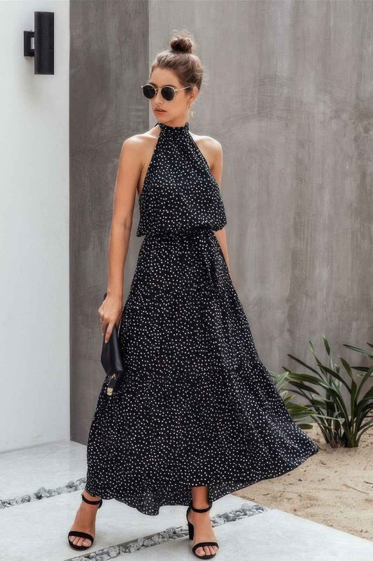Halter Neck Polka Dot Swing Dress