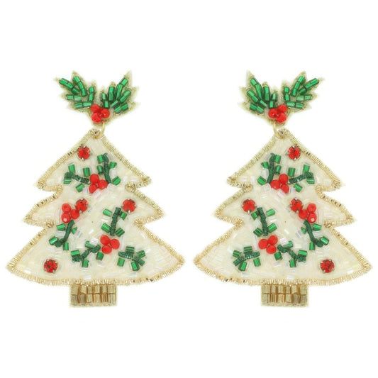 Eweled White Christmas Tree Post Earrings - It's a Girly Place
