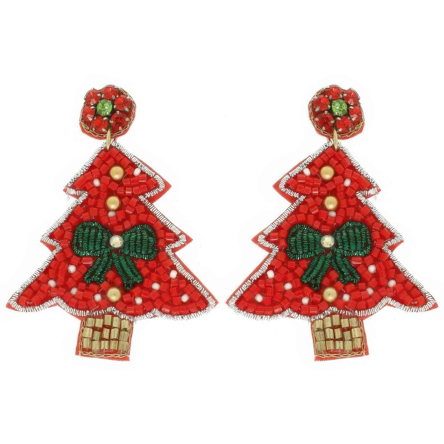 Jeweled Red Christmas Tree Post Earrings