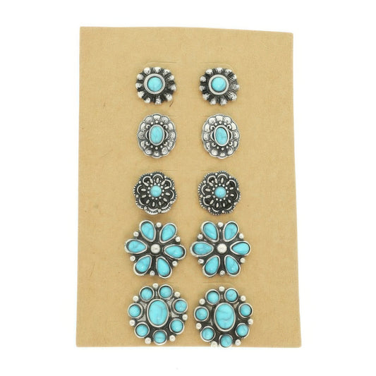 Western Flower Theme 5 Pair Earring Set - It's a Girly Place