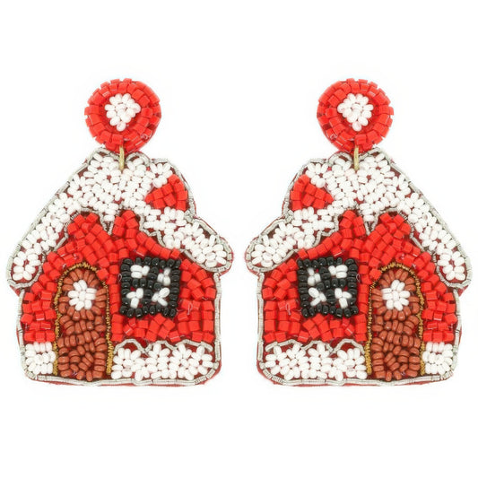 Christmas Gingerbread House Seed Beaded Earrings - It's a Girly Place