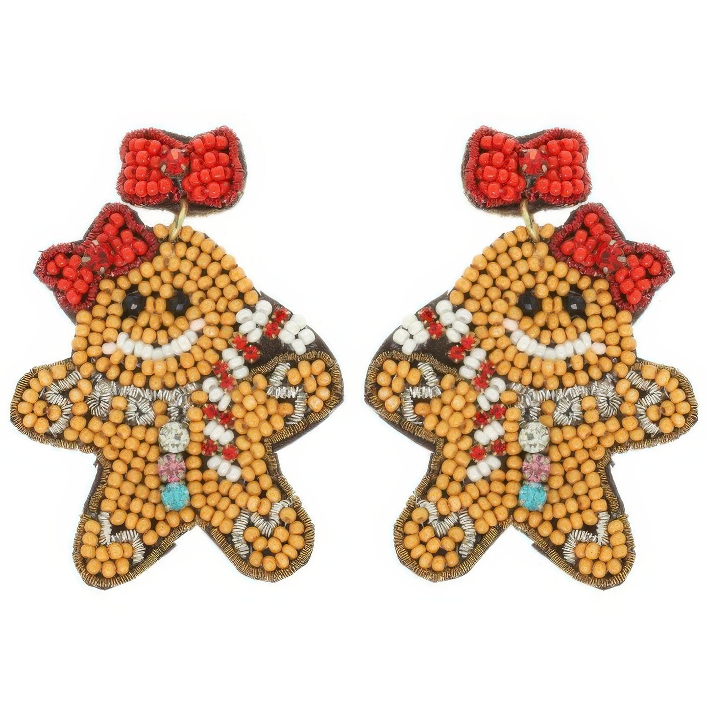 Christmas Gingerbread Woman Seed Beaded Earrings - It's a Girly Place