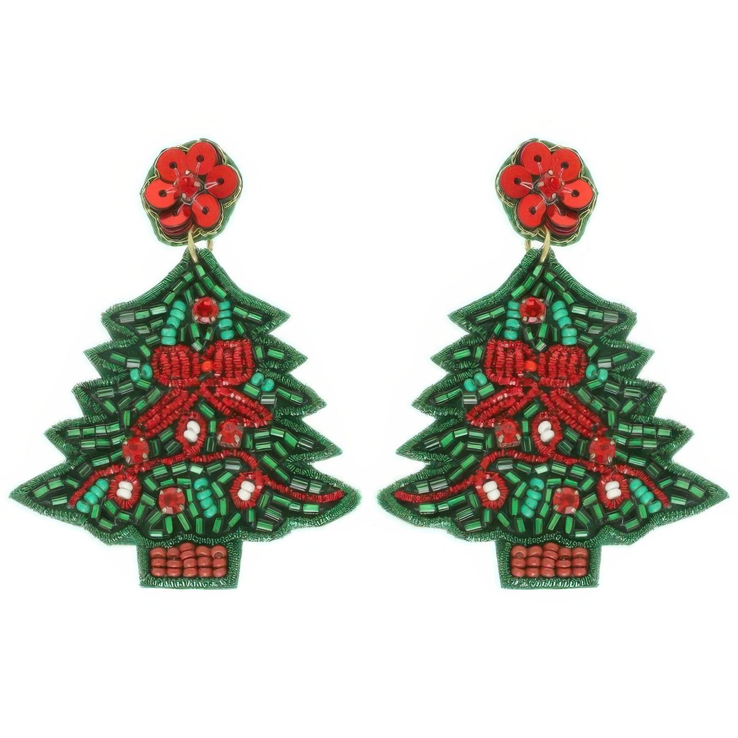 Christmas Tree Seed Beaded Post Earrings - It's a Girly Place