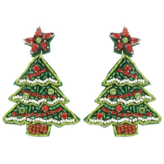 Christmas Tree Seed Beaded Post Earrings - It's a Girly Place