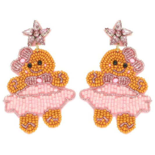Christmas Gingerbread Ballerina Beaded Earrings - It's a Girly Place