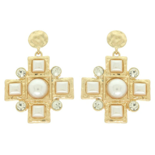 Sqaure Jeweled Cross Earrings - It's a Girly Place