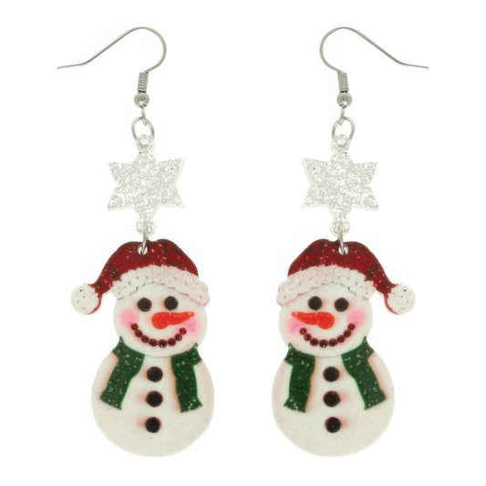 Christmas Acrylic Snowman Dangle Earrings - It's a Girly Place