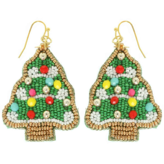 Christmas Tree Beaded Earrings
