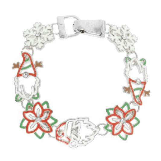 Christmas Snowflake Poinsettia Charm Bracelet