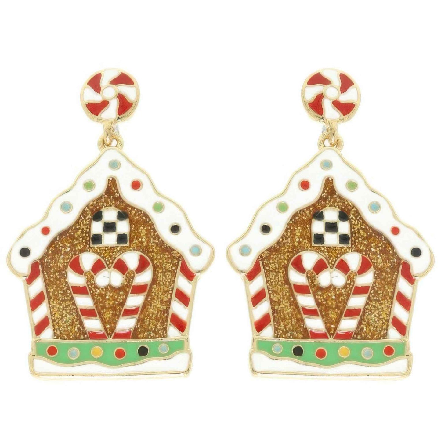 Christmas Enamel Gingerbread House Earrings