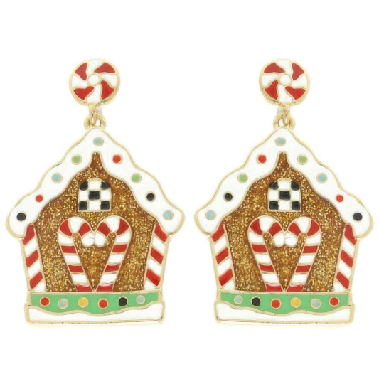 Christmas Enamel Gingerbread House Earrings