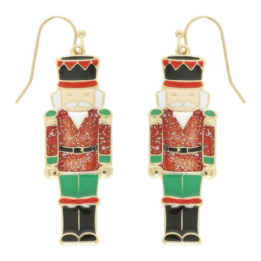 Christmas Nut Cracker Enamel Dangle Earrings