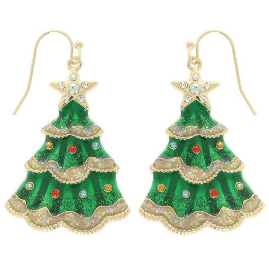 Christmas Tree Enamel Dangle Earrings