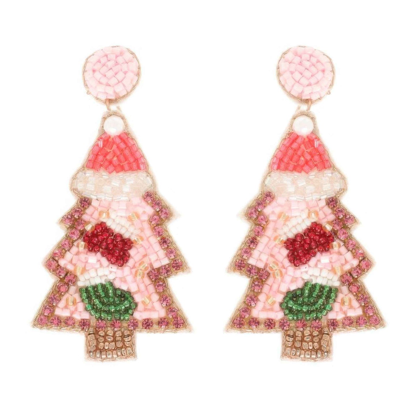 Christmas Tree Seed Beaded Post Earrings