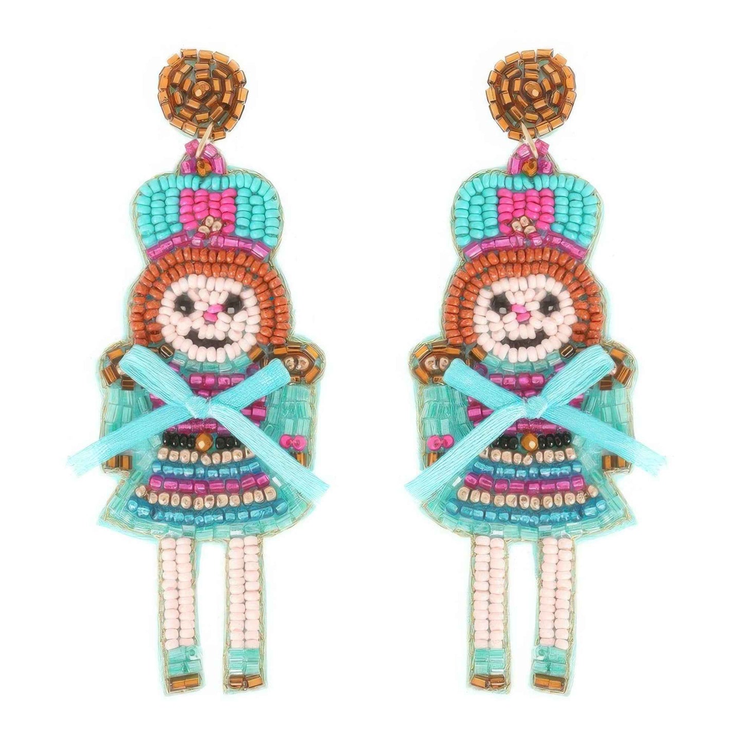 Christmas Nutcracker Dame Beaded Post Earrings