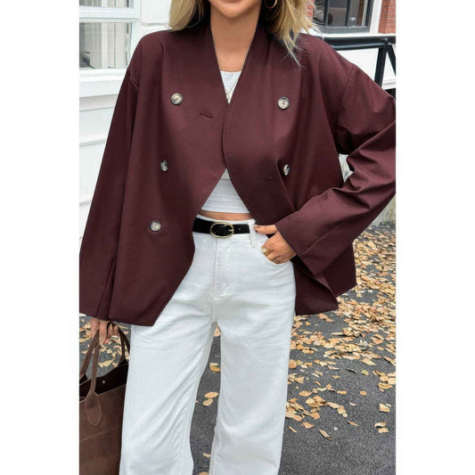 Double Breasted V Neck Trench Long Sleeve Coat