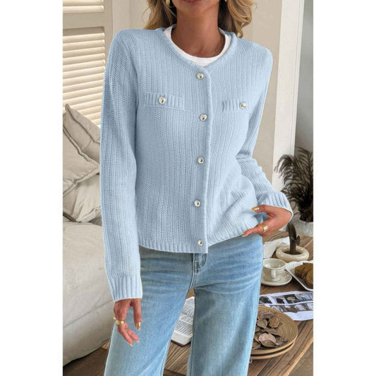 V Neck Cropped Long Sleeve Texture Knit Sweater