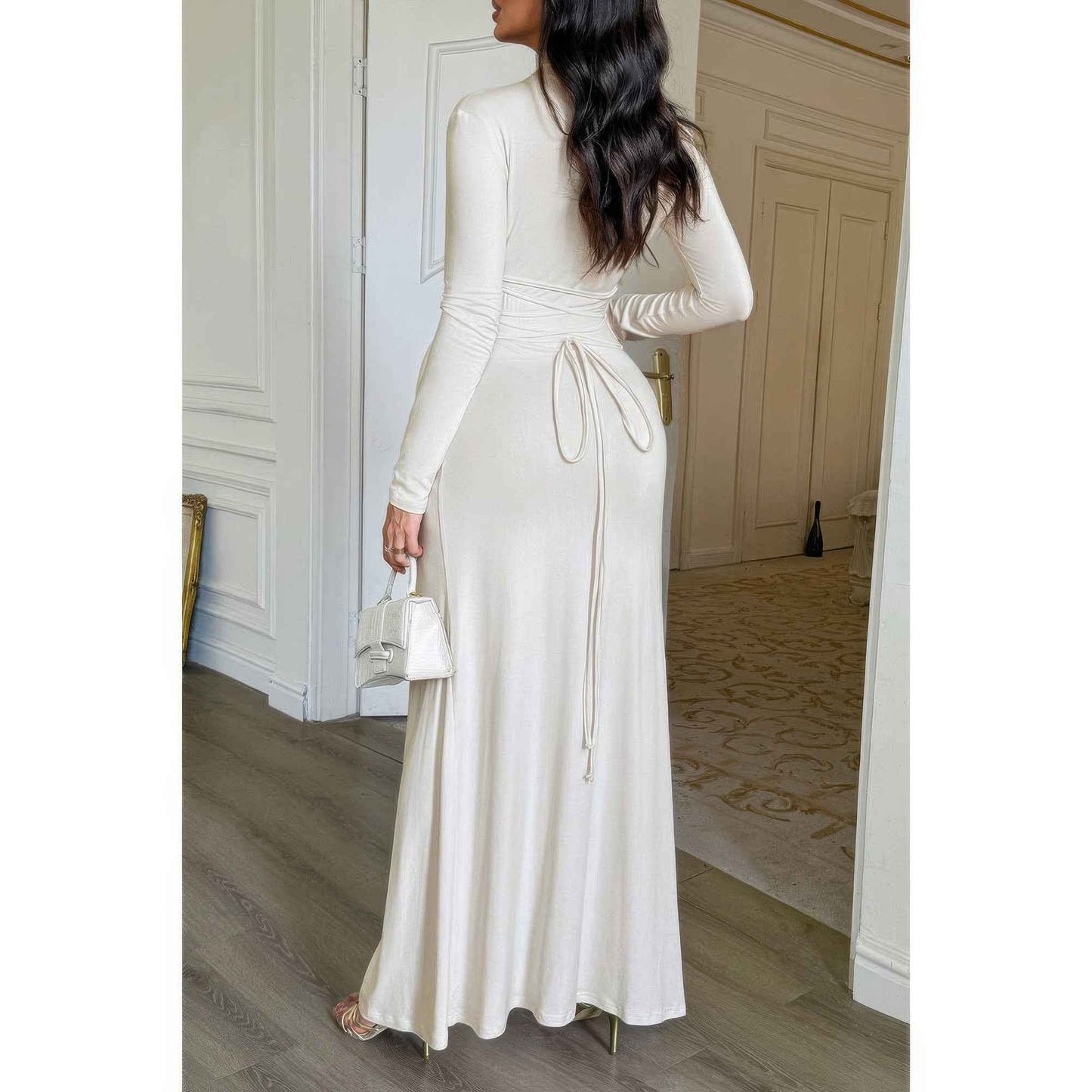 Curvy Slit Elegant Ruched Long Sleeve Dress