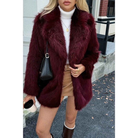 Faux Fur Fuzzy Fleece Lapel Open Front Coat