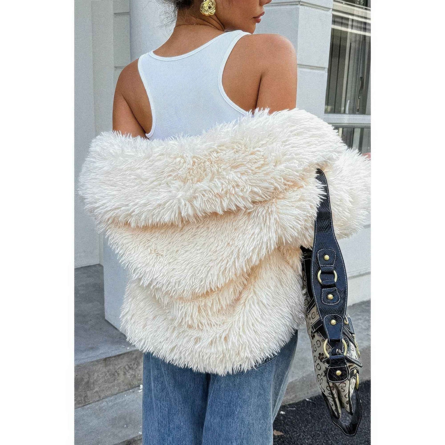 Solid Long Sleeves Elegant Faux Fur Jacket