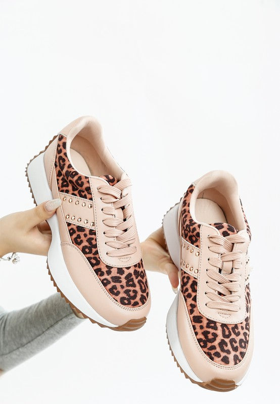 Lepark Real Leather Leopard Print Sneakers