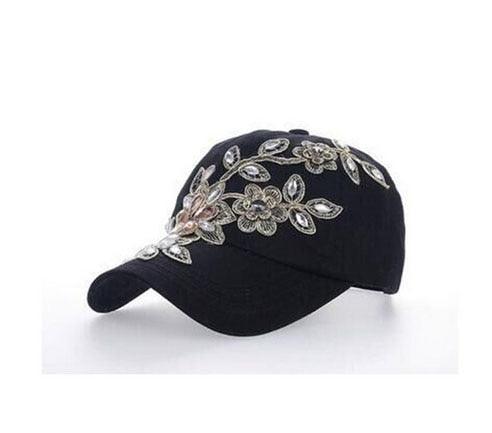 Cowgirl's Diamond Embroidery Flower Baseball Cap