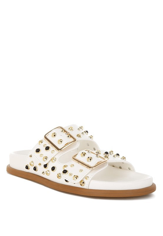 Jayata Metallic Stud Embellished Sliders