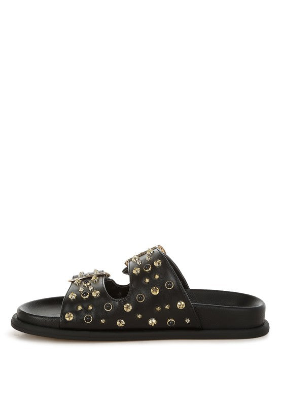 Jayata Metallic Stud Embellished Sliders