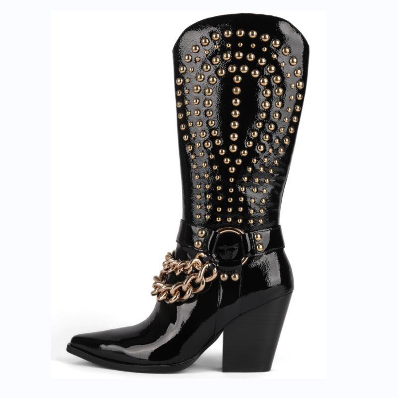 Knight Studded Cowboy Boots | Punk Rock Style with Rivets & Chains