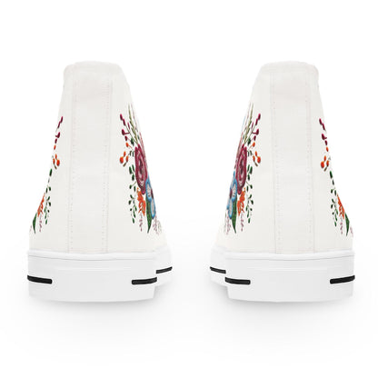Womens White High Top Sneakers with Vibrant Wildflower Design